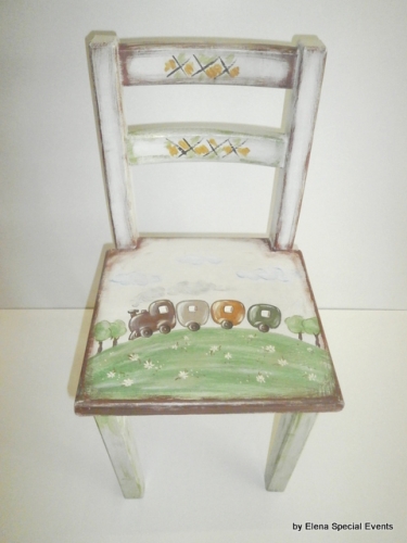 Hand-painted Children's Chairs Trains
