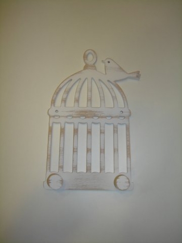 Hand-painted wooden hanger “cage”.