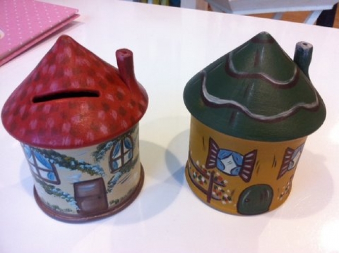 Hand-painted ceramic money box.