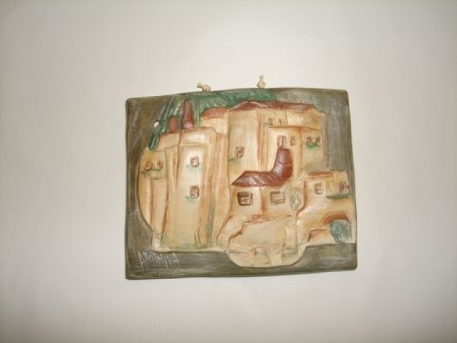 Hand Painted Ceramic Plate Village